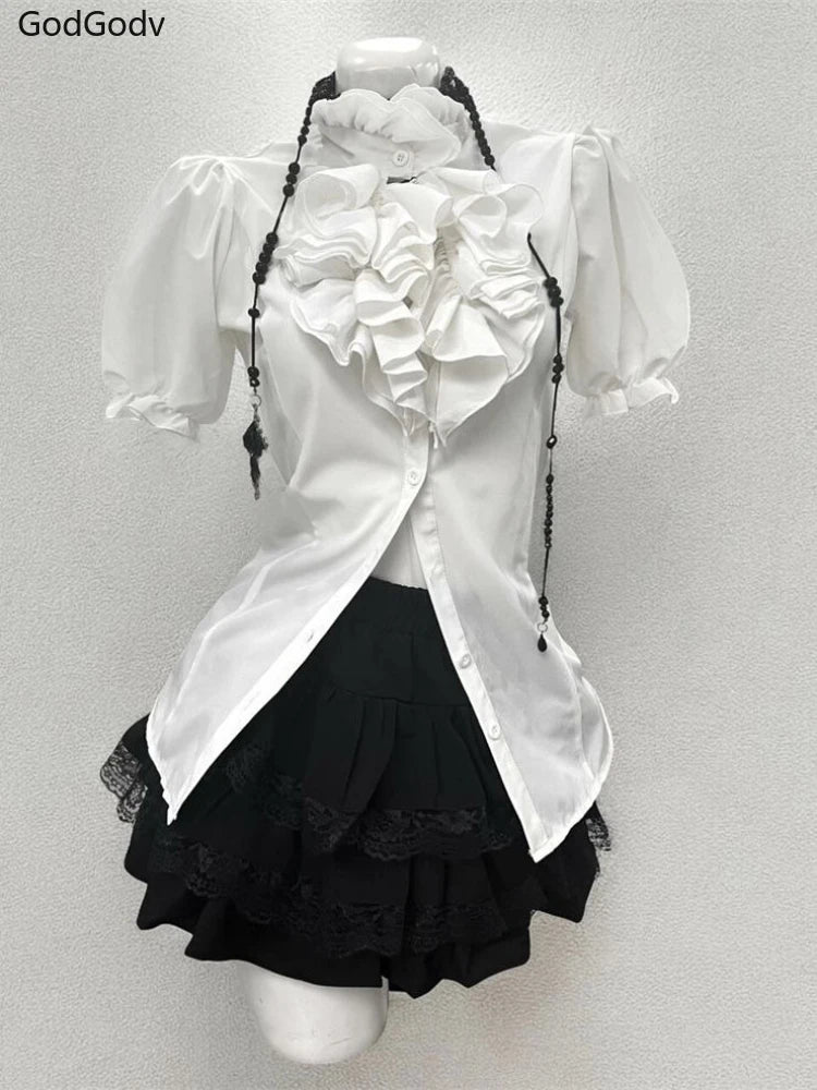 Spring Sweet Retro Elegant Woman 3 Piece Sets Preppy Style Black Vest