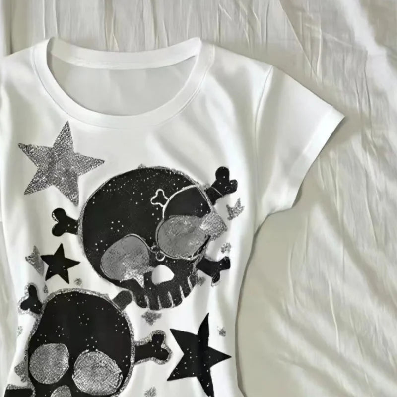 Japanese Y2k Women's Tees 2000s Hottie Clothes Tops Star Skull Graphic