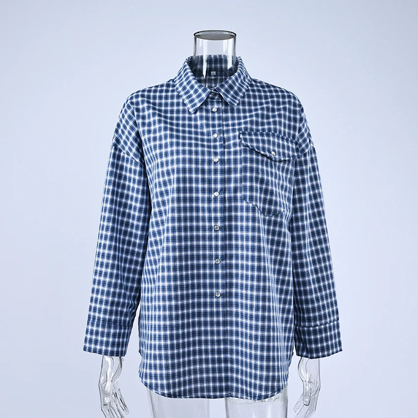 Linad Street Chic Check With Pocket Shirts Vintage Single Breasted