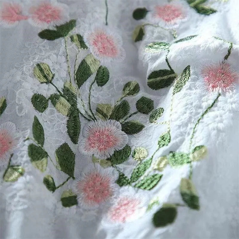 Literary Cotton Shirts For Women Embroidery Flowers Woman Blouses