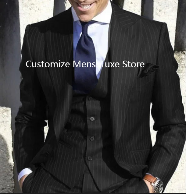 2024 Men Suits Stripe Blazer Wedding Male Groom Tuxedos Suit with