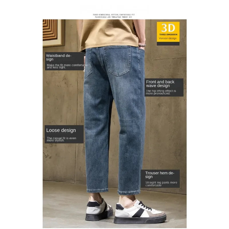 Men's American Vintage Cropped Denim Pants 2026 New Stretch Straight