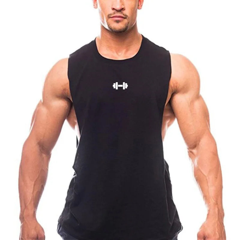 Gym Fitness Training Vests Cotton Breathable Side Slits Tank Tops Mens