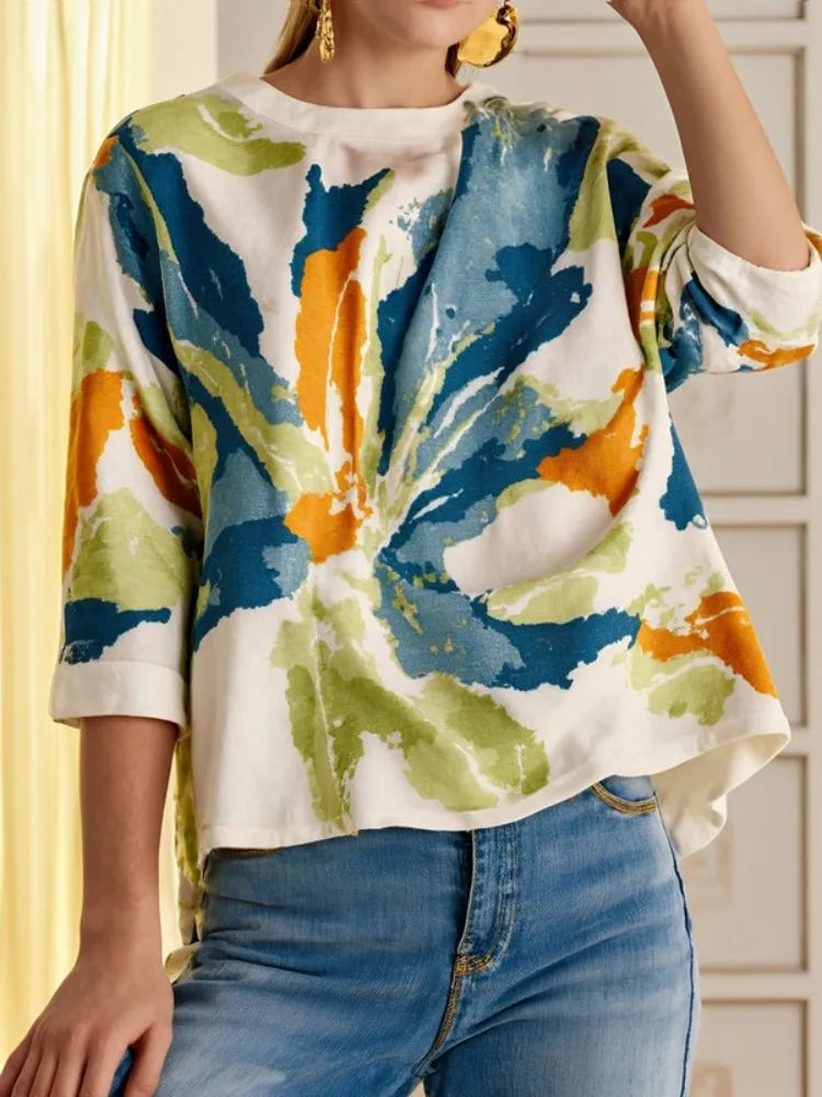 Missuoo Women's Fashion T-shirt Round Neck Half Sleeves Printed Loose