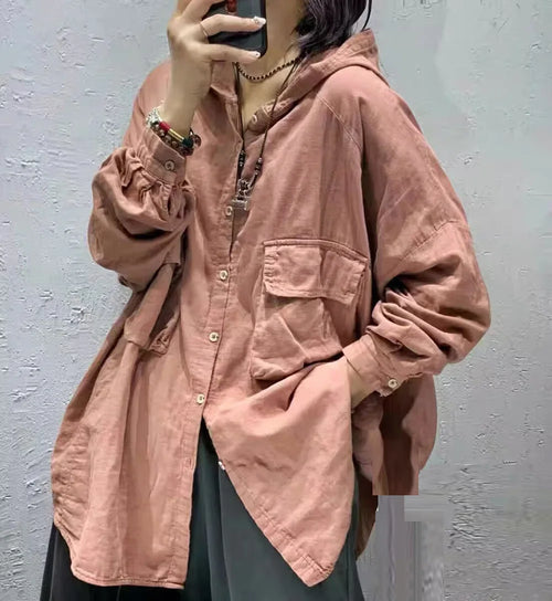 100% Cotton yarn hoodies for women summer Japan style hooded short