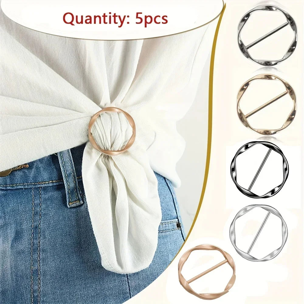 5pcs Fashion Metal Round Circle Clip Buckle Shawl T-Shirt Tie Clip