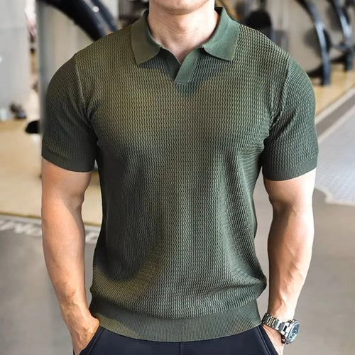 Men's Knitted Business Polo Shirt Summer Ice Silk Breathable Elastic