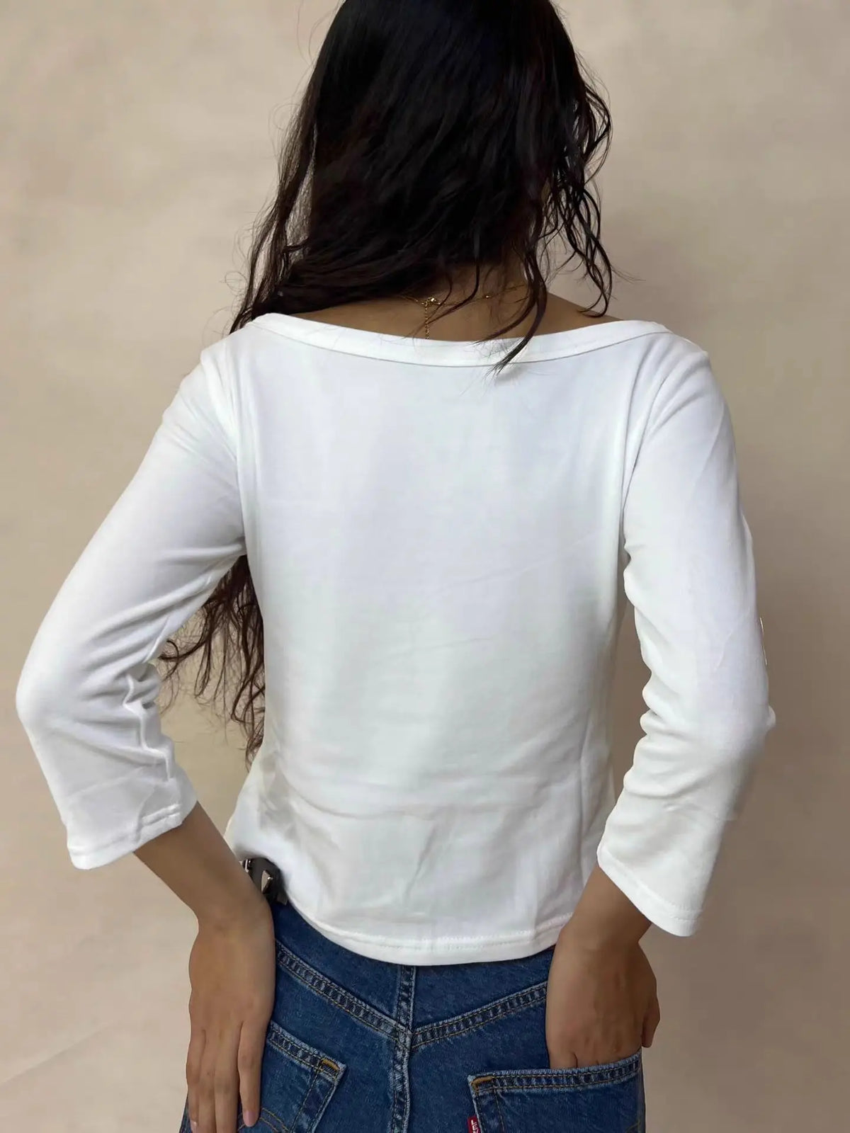 Solid Basic Slim Three Quarter Sleeve T-shirts Woman Spring Sexy Slash