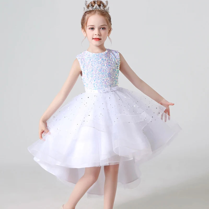 2023 Hot style Summer Sequin Lace Tuxedo Wedding Dress for girls 3-13