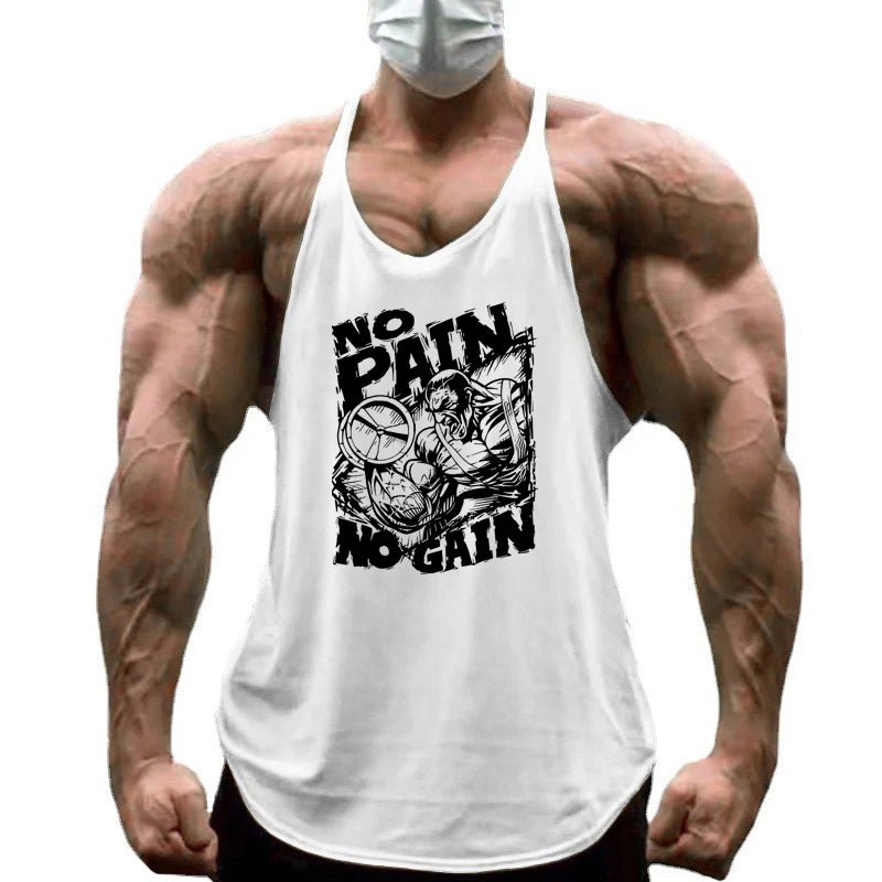 NO PAIN NO GAIN Print Gym Fitness T-Shirt Mens Bodybuilding Sport