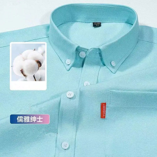 100% Cotton Men's Oxford Shirts Short Sleeve Solid Color Turn Down