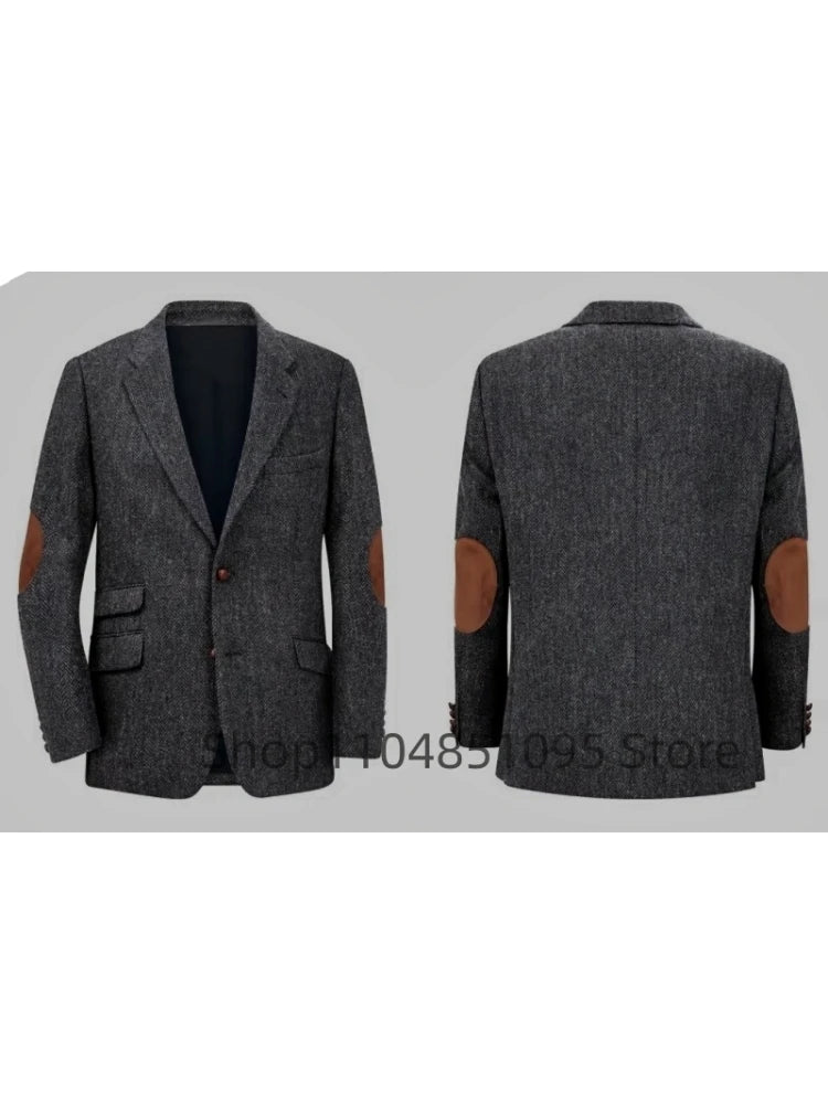 Men's Brown Herringbone Tweed Blazer Single Breasted Two Buttons