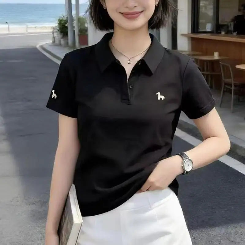 Women's basic solid color short-sleeved cotton POLO shirts summer