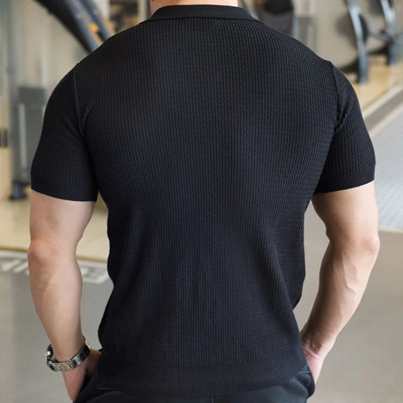 Men's Knitted Business Polo Shirt Summer Ice Silk Breathable Elastic