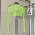 2025 New Summer Sexy Bright Diamond Short Thin Tops Slim  Hot Drill