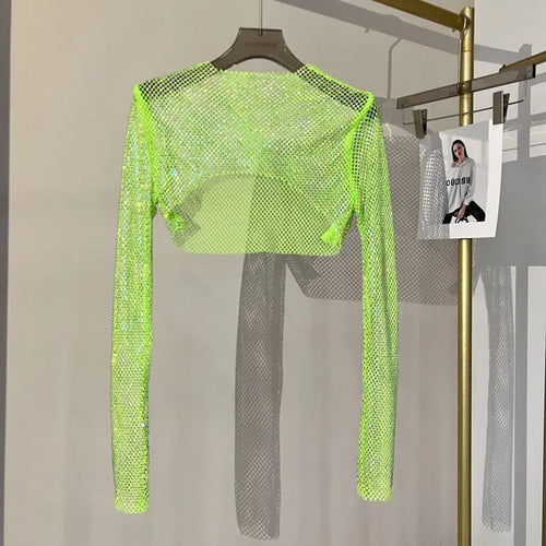 2025 New Summer Sexy Bright Diamond Short Thin Tops Slim  Hot Drill