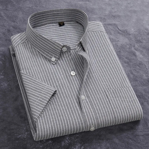 100% Cotton Men's Oxford Shirt Summer Short Sleeve Stylish Loose