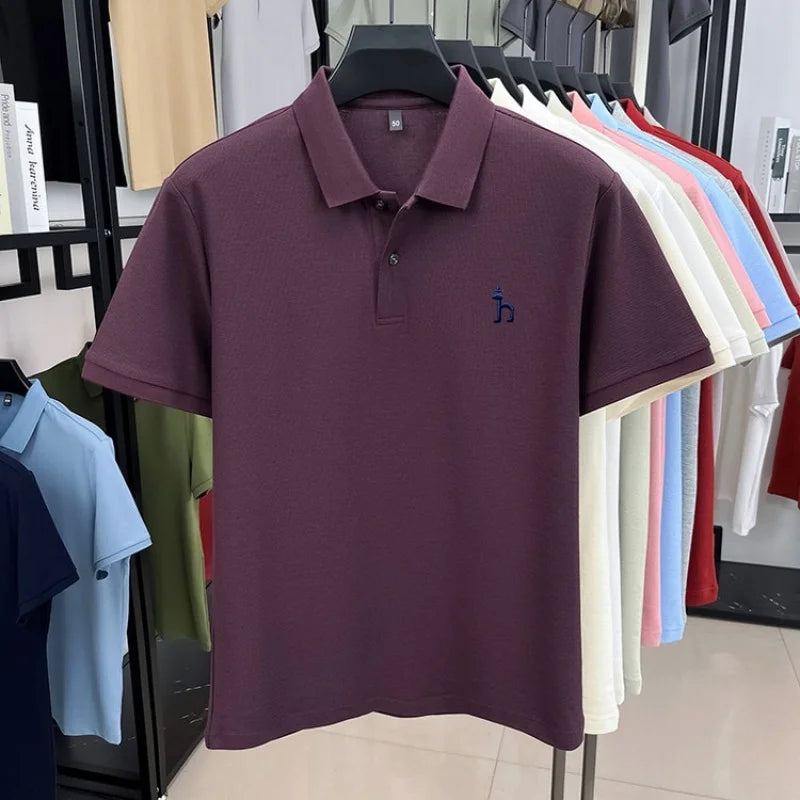 100% pure cotton high-end brand men's short sleeved polo shirt summer
