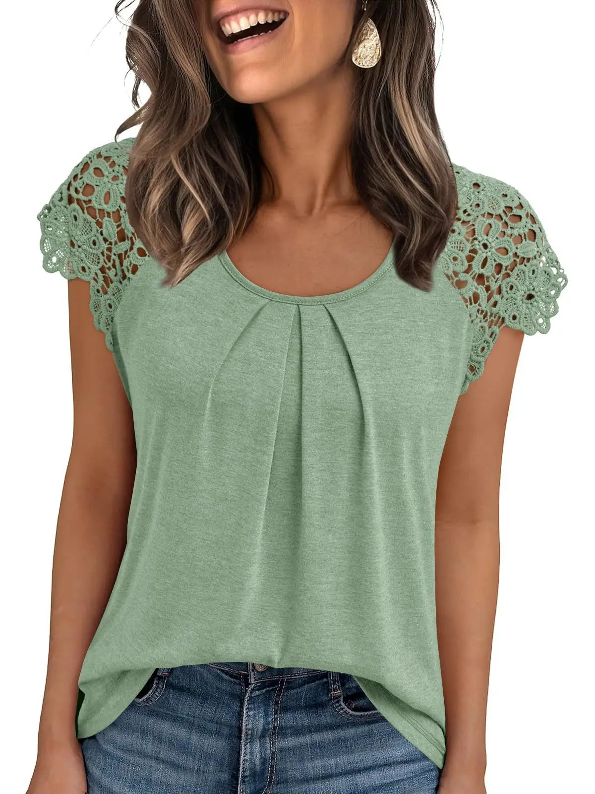 Summer Women Shirts Elegant Hollow Out Lace Short Sleeve O-neck Casual