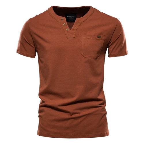 2021 Summer Top Quality Cotton T Shirt Men Solid Color Design V-neck