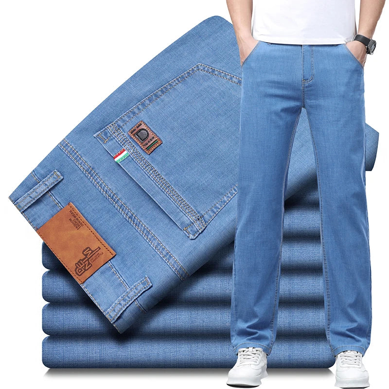 Men Fashion Straight Jeans Men Stretch Slim Fit Workwear Pants