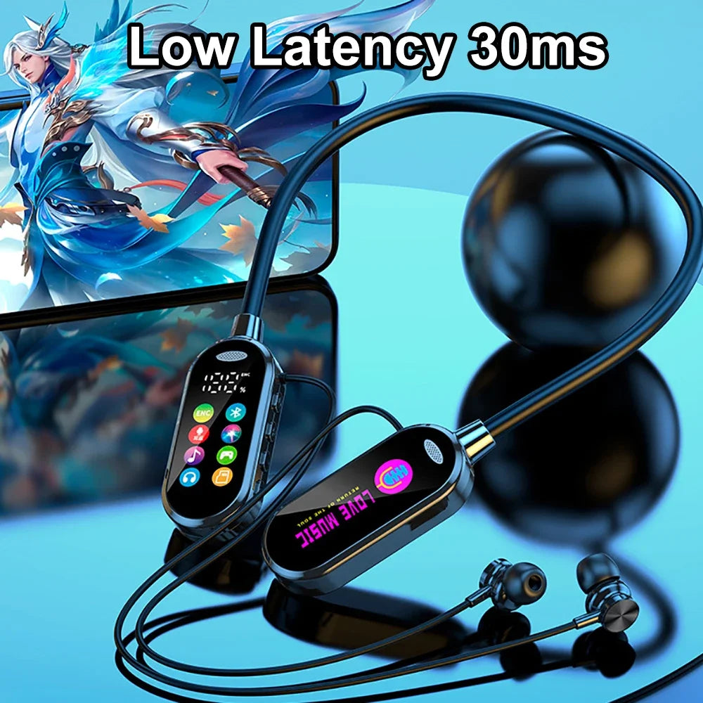 Color Screen Bluetooth 5.4 Earphones Neckband Headphones Wireless