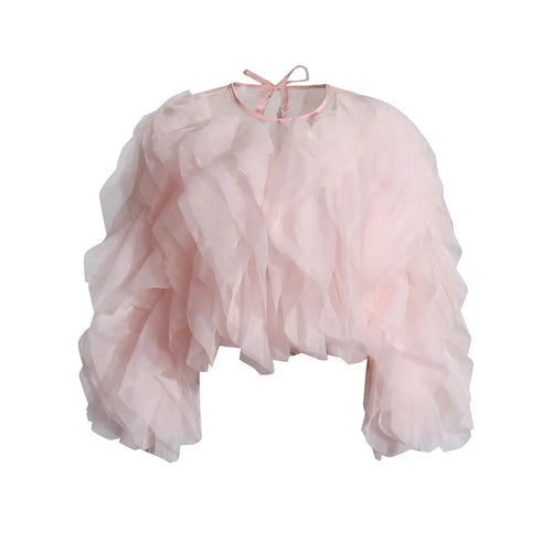 TWOTWINSTYLE Ruffles Shirts For Women Pullover Blouse Female Fashion