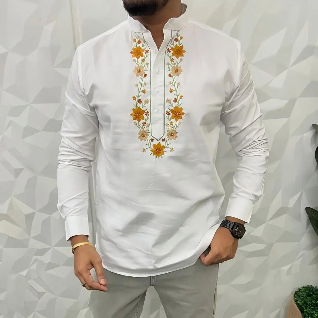 Mens Abaya Thobe Arabic National Style Henley Banded Plain Gown Shirts