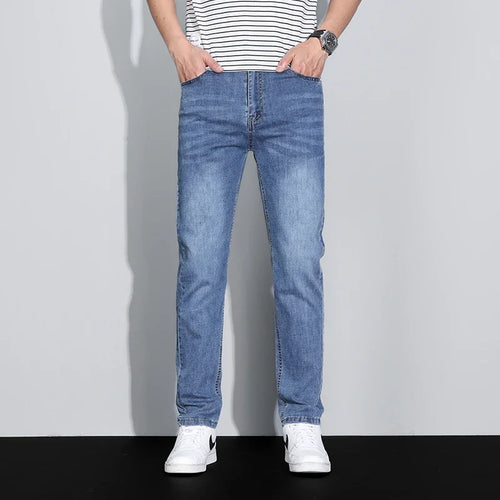 Men's Ice Silk Denim Cargo Pants Summer New Thin Business Casual Jeans