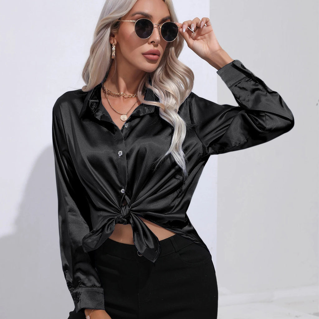 Autumn Casual Women's Blouses Elegant Satin Multicolor Basic Slim