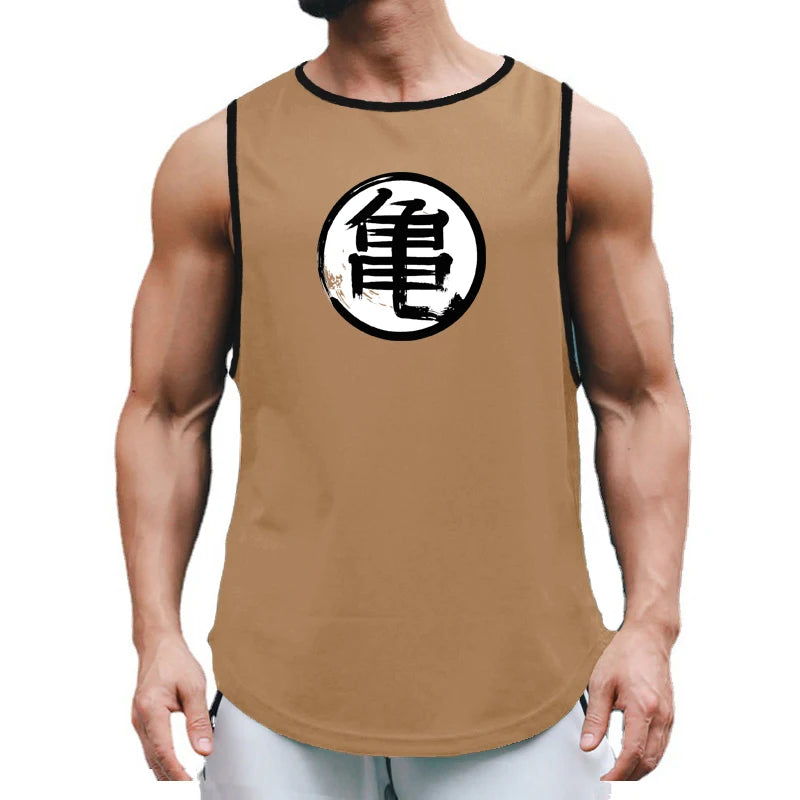 Summer Japanese Anime Turtle Script Printed Mens Gym Clothing Fitness