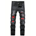 Men's Y2K Fashion Ripped Patchwork Hole Straight Black Jeans Slim Fit