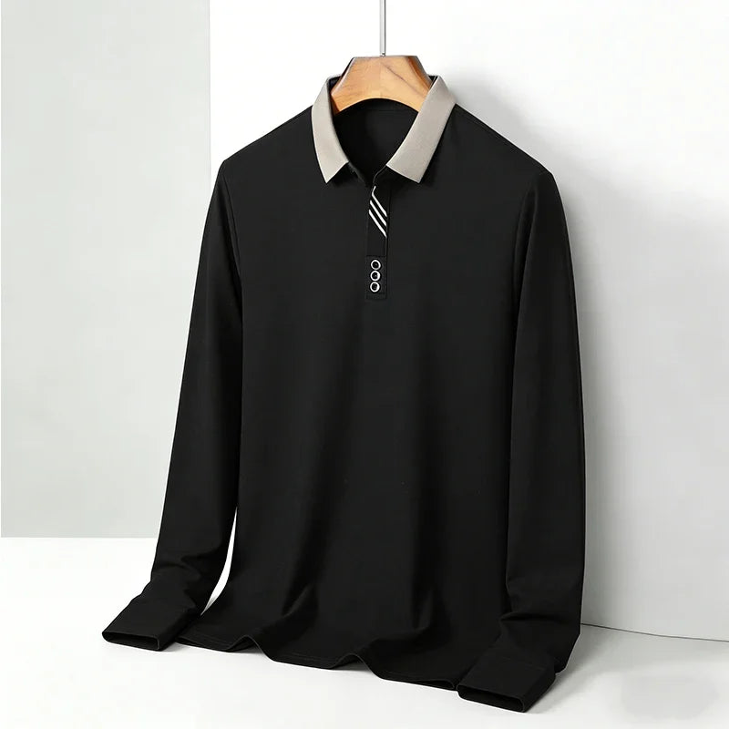 2026 New Men's Polo Shirt Long Sleeve Contrast Collar