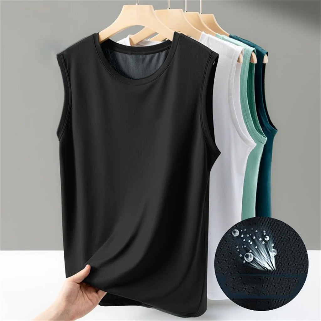 Men's solid color casual sleeveless tank top round neck Breathable