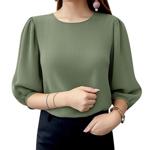 ZANZEA Elegant Women Puff Sleeve Blouses 2025 Summer 3/4 Sleeve O Neck