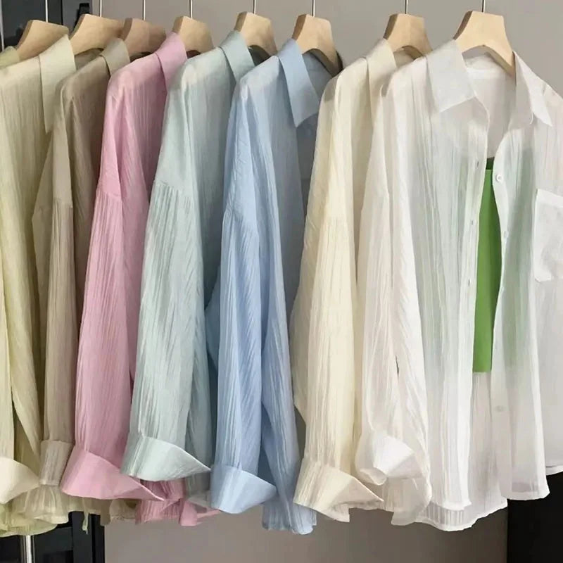 Women's Summer Sun Protection Shirts Casual Loose with Pocket Chiffon