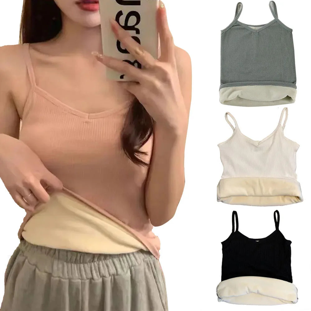 T-shirt Sleeveless Tops Women Winter Warm Underwear Solid Color