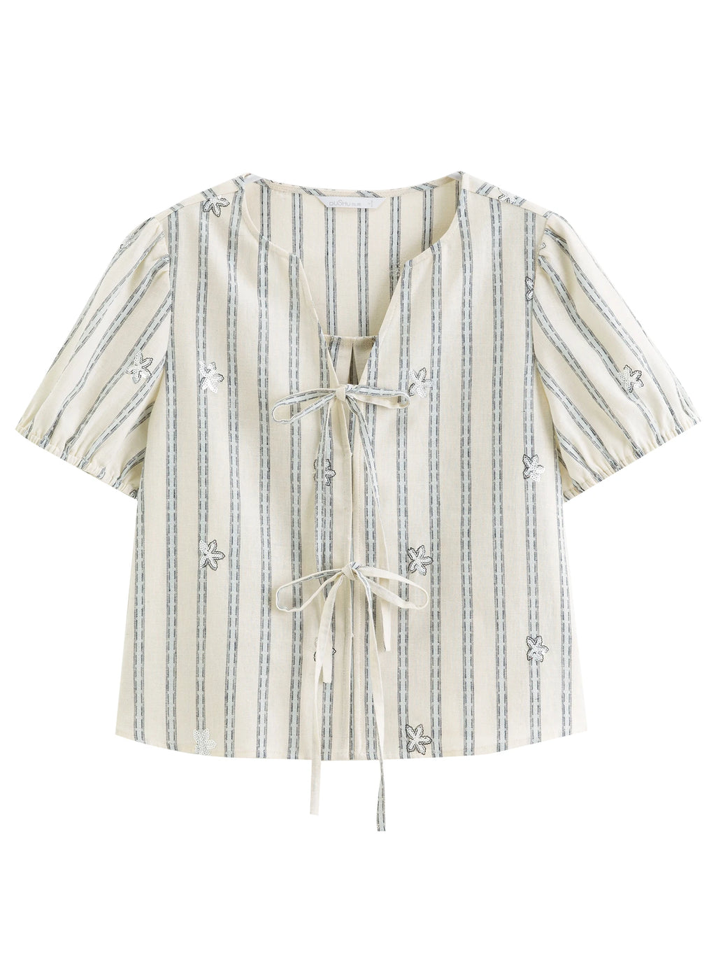 DUSHU 2026 New Summer Women's Striped V-Neck Short Sleeve Blouse,
