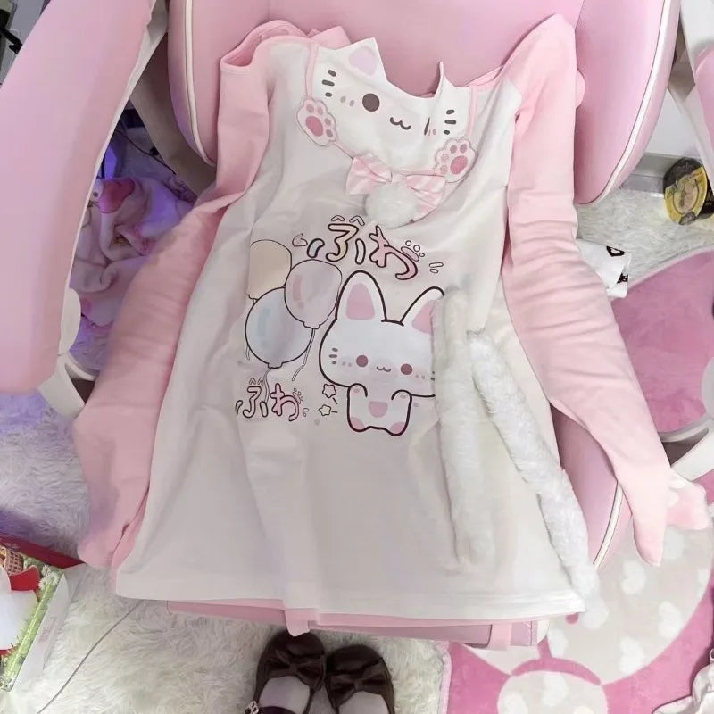 Sweet Japanese T-shirts Women's Clothing Pink Butterfly Patchwork Lace