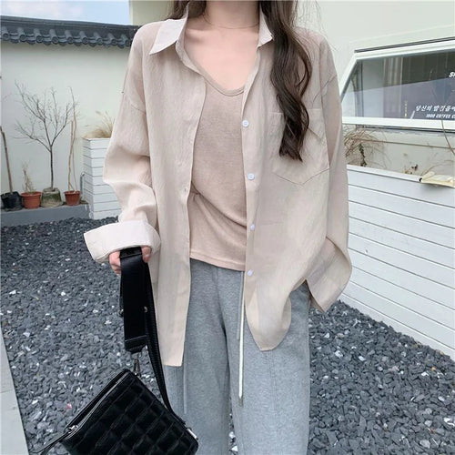 Xpqbb White Shirts for Women Summer Thin Holiday Beach Long Sleeve Sun
