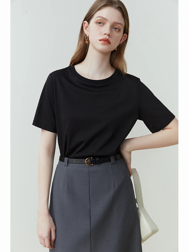 FSLE 100% Cotton Short-Sleeved T-Shirt Women'S Spring Summer New Round