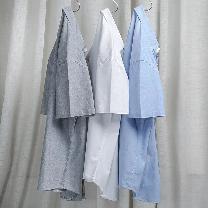 100% Cotton Men's Oxford Shirt Summer Short Sleeve Stylish Loose