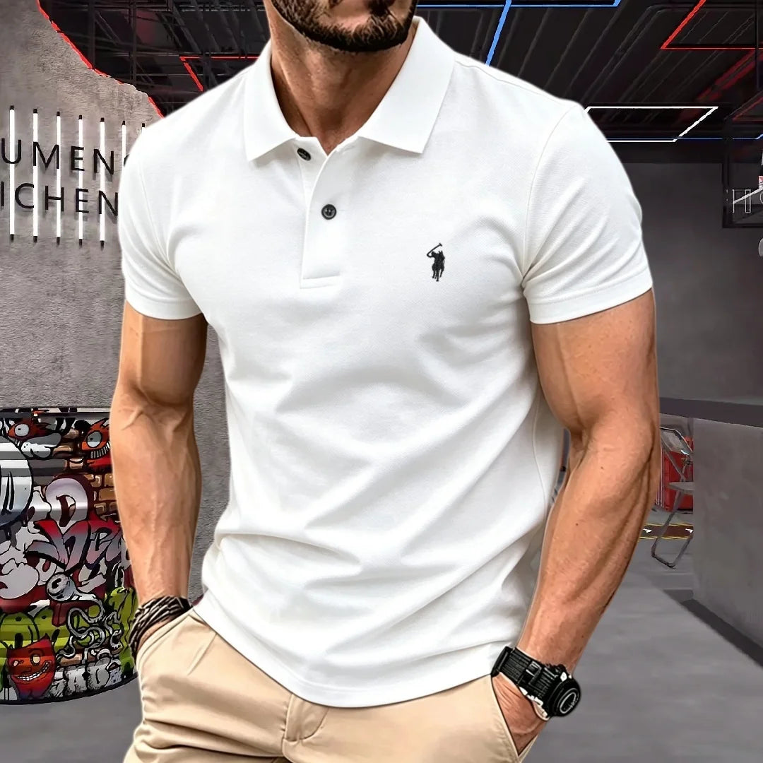 100% pure cotton high-end brand men's short sleeve polo shirt 2026