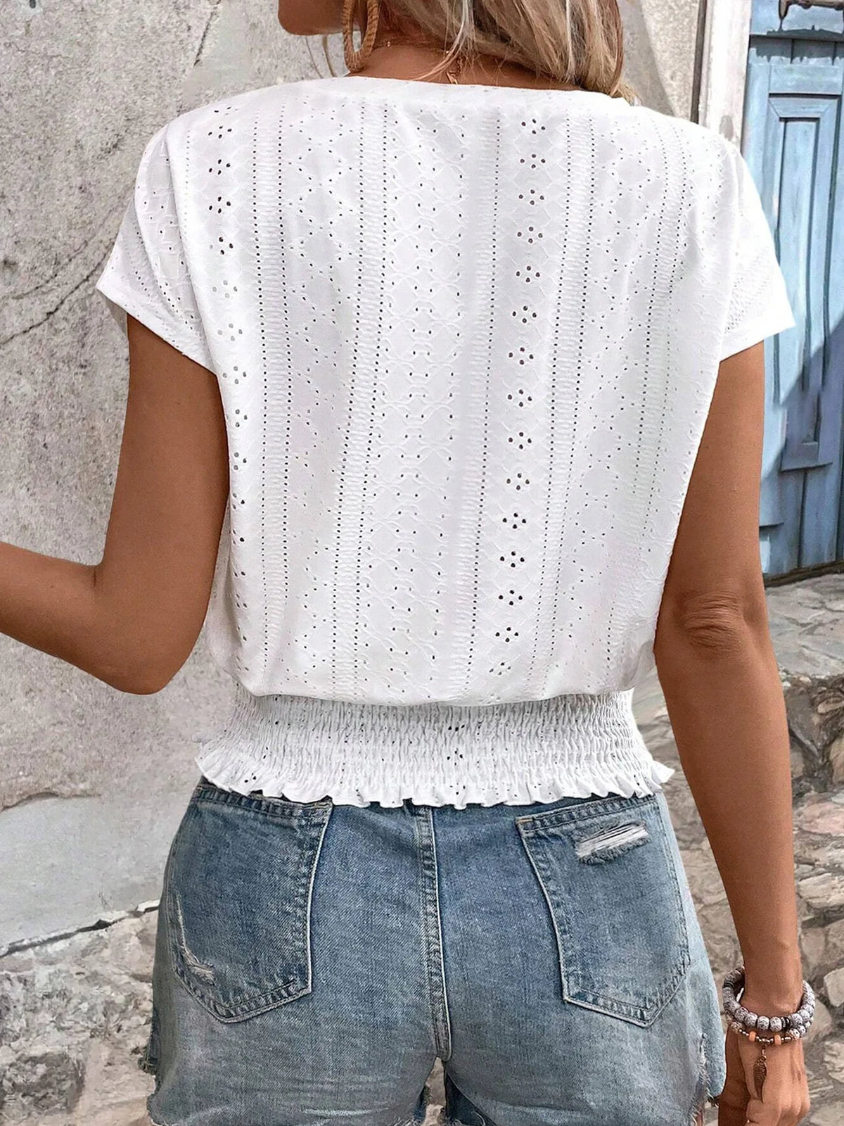 2025 Spring Summer New Fashion Blouses Solid V-Neck Jacquard