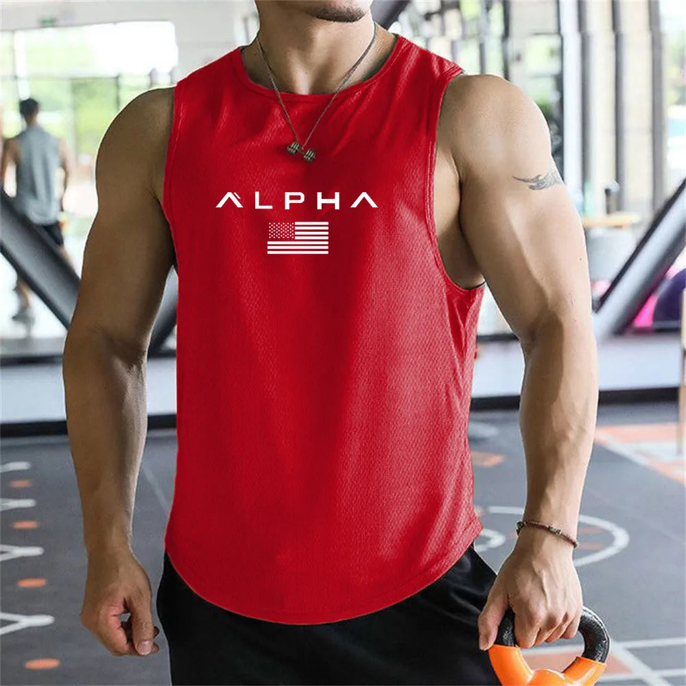 Cross-border European Size Alpha Men's Printed Round-neck Fitness