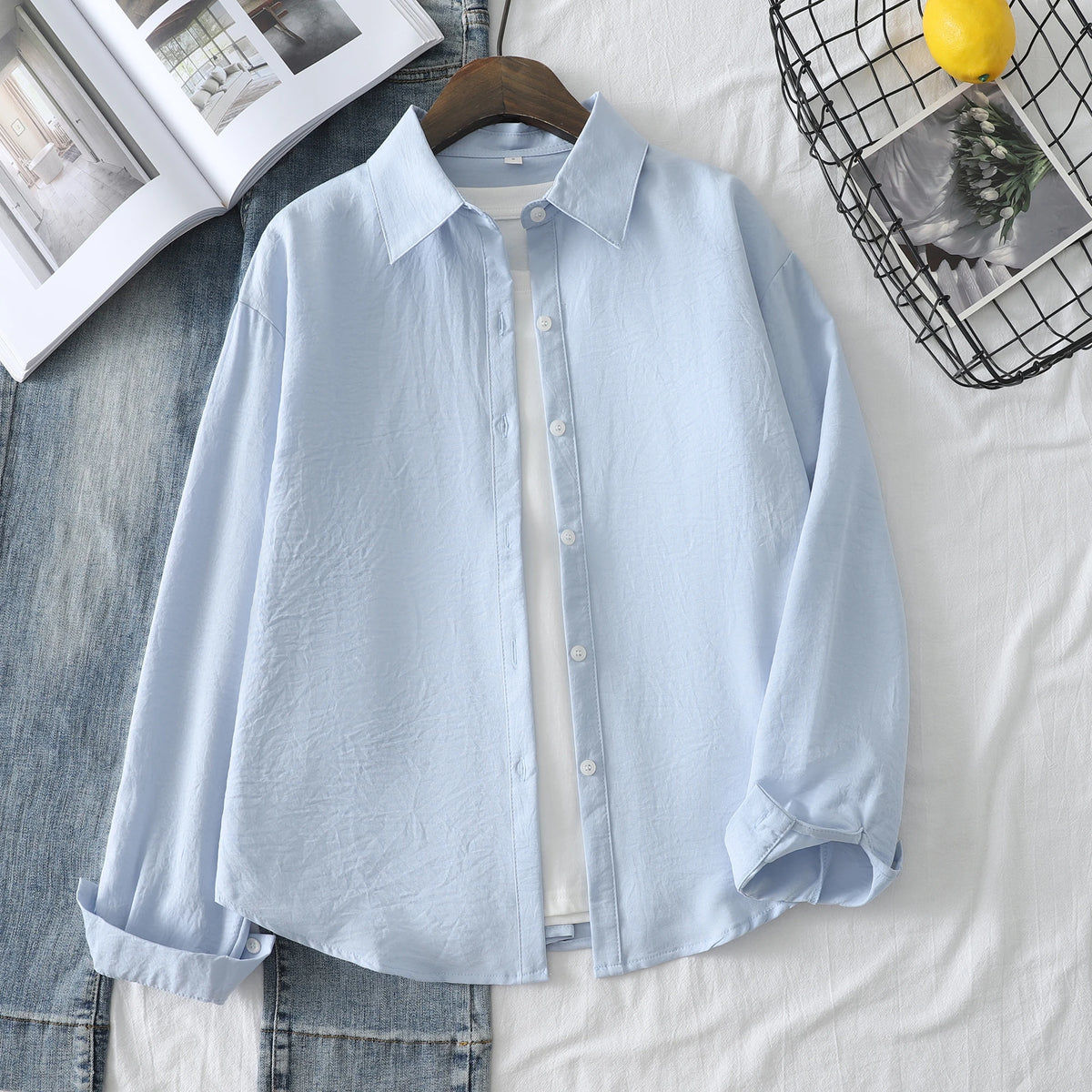 2025 New Simple Women's Shirts Long Sleeve Loose Fit Soft Casual Shirt