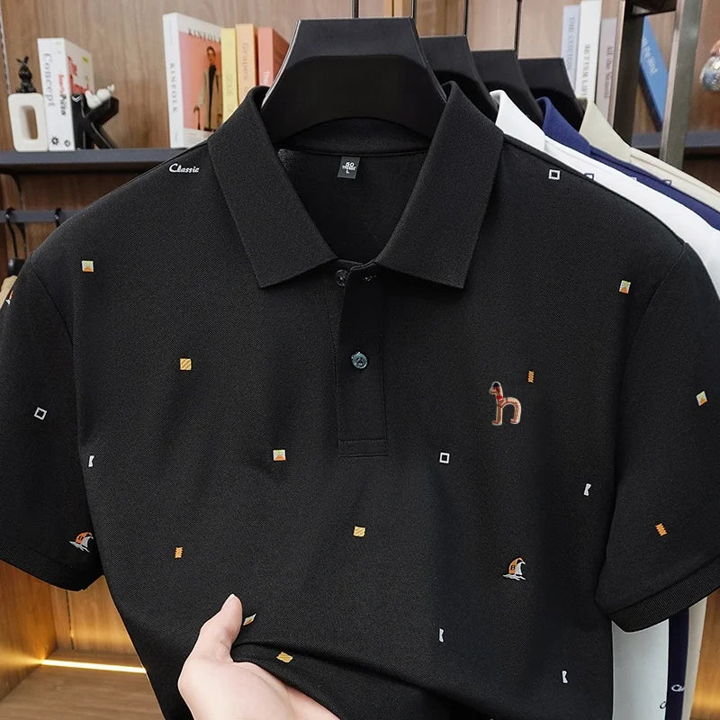 High Quality Man Summer Short-Sleeved Polo Shirt Lapel Button
