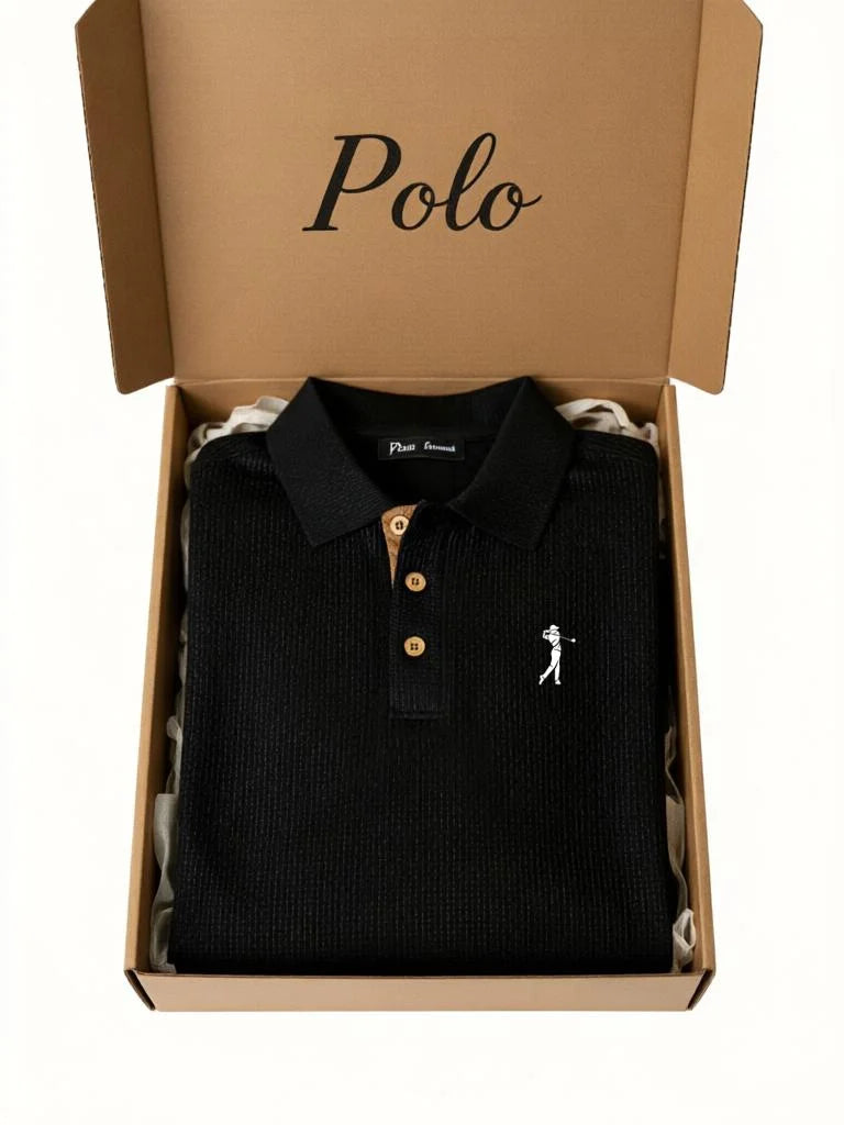 Classic Men's Polo Shirt - Premium  Knit with Golf Embroidery, Folded