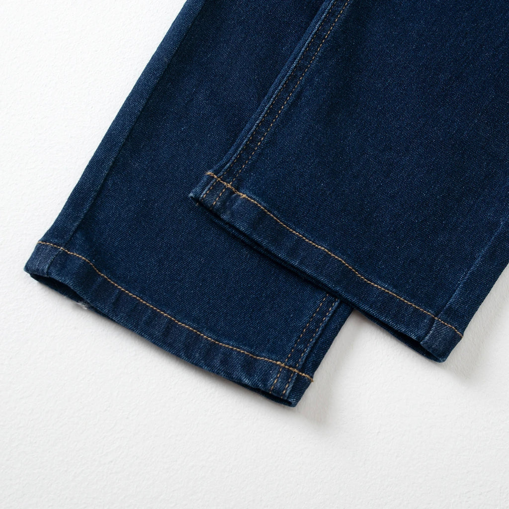 Men's Autumn And Winter Slim Fit Straight Leg Deep Blue Jeans Are