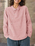 Fashion Autumn Stripe Blouse ZANZEA Women Shirt Elegant Lapel Neck
